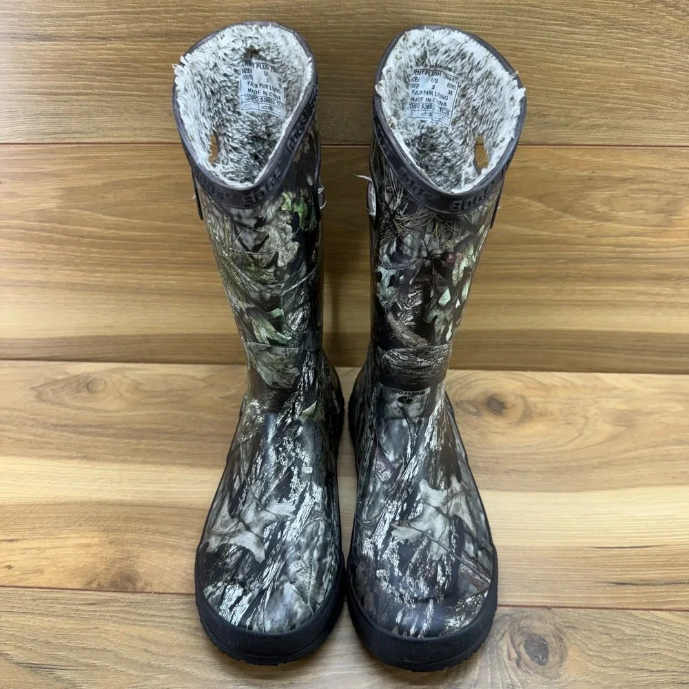 BOGS Rain Boot Plush Mossy Oak Camo Youth 3 Big Kids Faux Fur Lined Waterproof